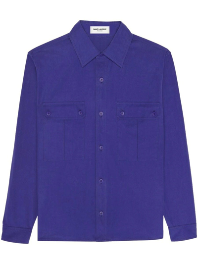 Saint Laurent Flap-pockets Long Sleeved Shirt In Purple