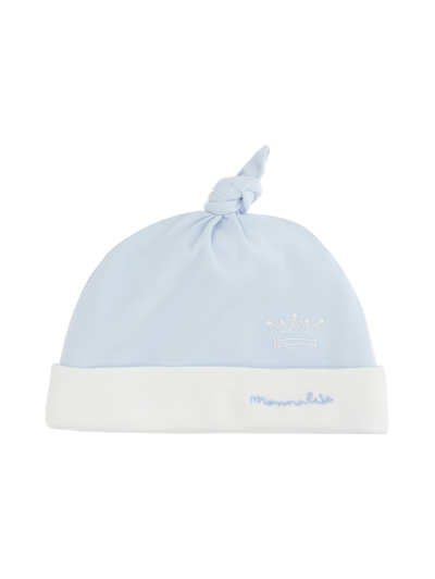 Monnalisa Cotton Bonnet With Embroidery In Cloud + Cream