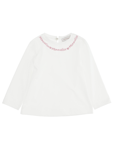 Monnalisa Babies'   Jersey T-shirt With Logo In Cream + Pink