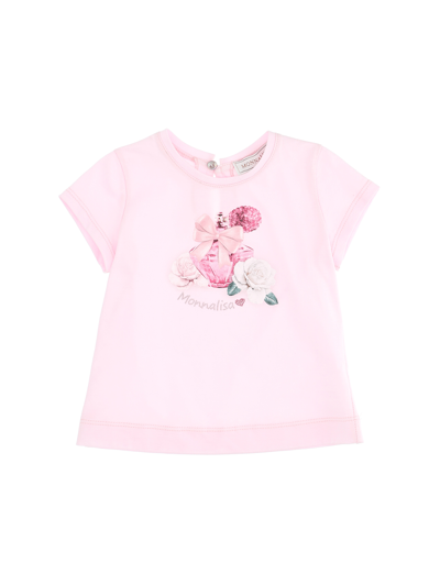 Monnalisa Babies'   Perfume And Flowers Jersey T-shirt In Dusty Pink Rose