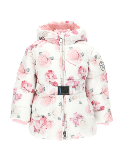 Monnalisa Kids'   Down Jacket With Rose And Perfume Print In Cream