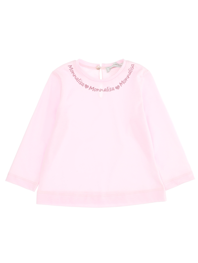 Monnalisa Kids'   Jersey T-shirt With Logo In Dusty Pink Rose