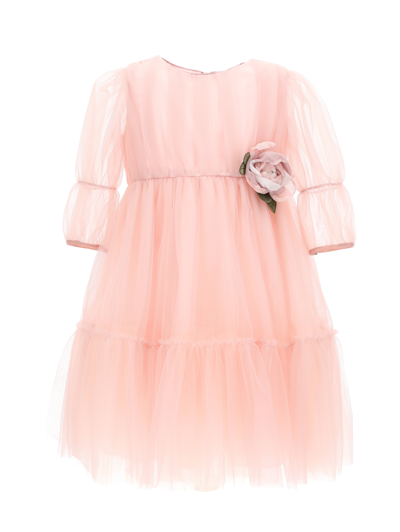 Monnalisa Kids'   Tulle Dress With Maxi Rose In Cyclamen