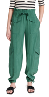 Ganni Tie Cuff Paperbag Waist Cargo Pants In Myrtle