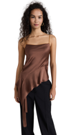 Helmut Lang Organza-trimmed Asymmetric Knotted Satin Camisole In Cinnamon