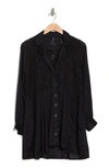 Boho Me Eyelet Long Sleeve Button-down Swim Cover-up In Black