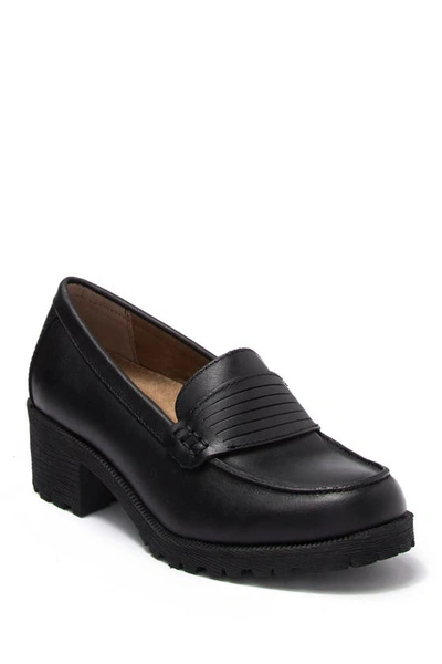 Eastland Newbury Leather Block Heel Loafer In Black