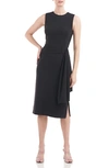 Kay Unger Sleeveless Crepe Dress W/ Drape In Black