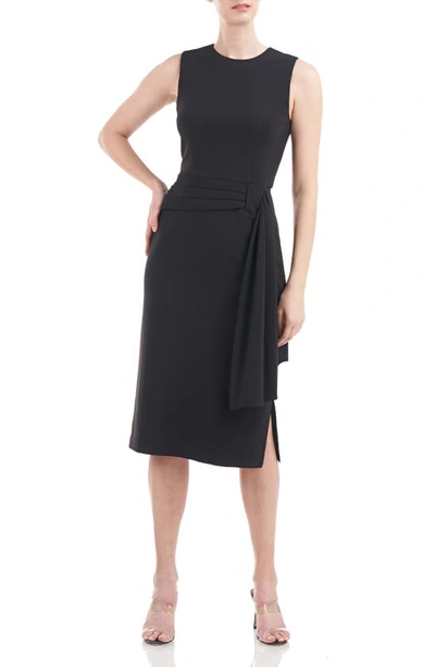 Kay Unger Sleeveless Crepe Dress W/ Drape In Black