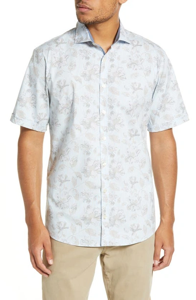 Brax Hardy Cotton Short Sleeve Button-up Shirt In Frozen