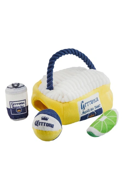 Haute Diggity Dog Grrrona Beach Cooler Dog Toy In Yellow Multi