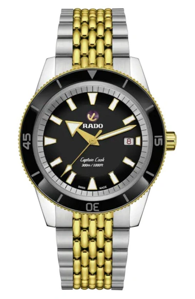 Rado Men's Captain Cook Automatic Two-tone Stainless Steel Bracelet Watch 42mm In Black