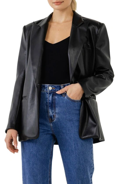 Endless Rose Oversize Faux Leather Blazer In Black