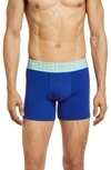 Versace Greca Border Long Boxer Trunks In Bluette Splash