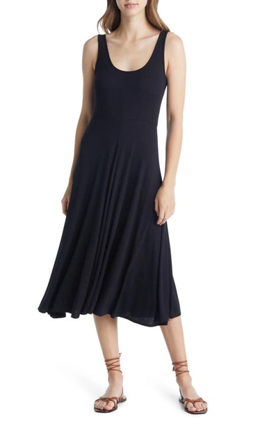 Marine Layer Lexi Rib Fit & Flare Tank Midi Dress In Black