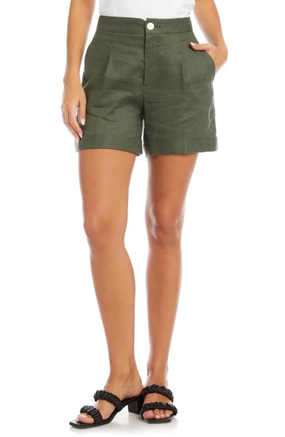 Karen Kane High Waist Pleated Linen Shorts In Green