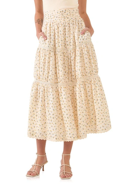Free The Roses Tiered Floral Maxi Skirt In Yellow