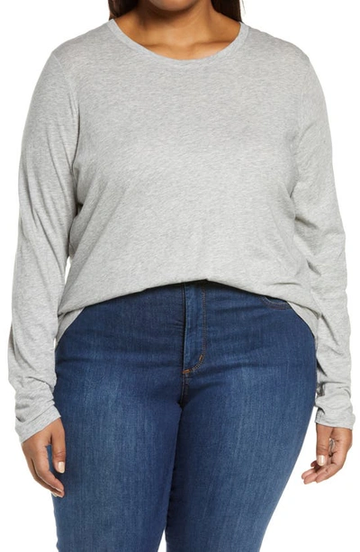 Vince Essential Long Sleeve Pima Cotton Top In H Grey