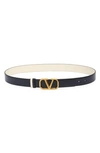 Valentino Garavani Vlogo Reversible Leather Belt In Marine/ Light Ivory