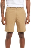 Berle Cotton Poplin Flat Front Shorts In Tan