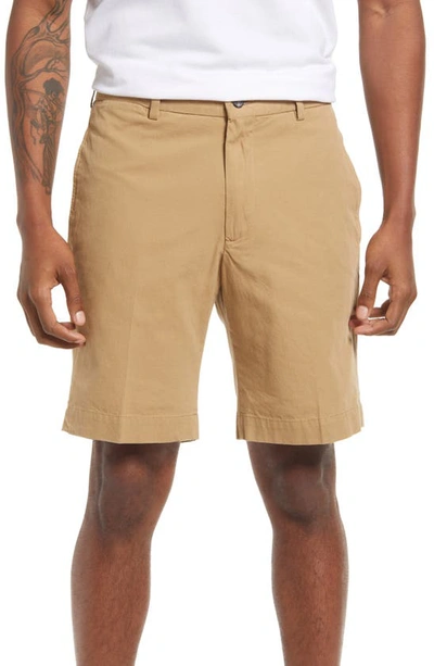 Berle Cotton Poplin Flat Front Shorts In Tan