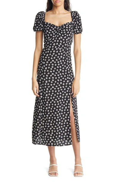 Other Stories Print Puff Sleeve Midi Dress In Black Geometric
