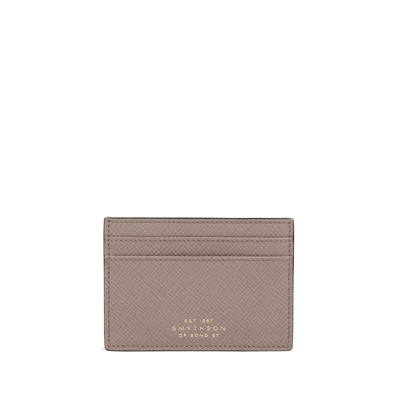 Smythson Leather Panama Card Holder In Taupe