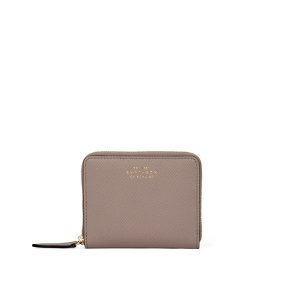 Smythson Small Zip Around Purse In Panama In Taupe
