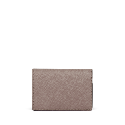 Smythson Folded Card Case With Snap Closure In Panama In Taupe
