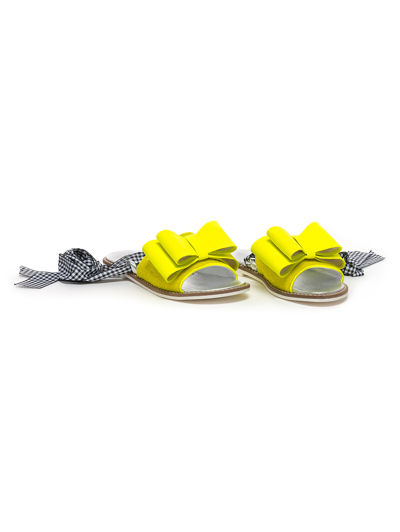Monnalisa Fluorescent And Ginghamslippers In Bright Yellow