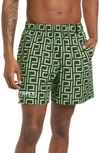 Purple Brand Cypher Print Swim Trunks In Printed Short Cypher Green
