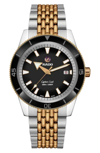 Rado Men's Swiss Automatic Captain Cook Two Tone Stainless Steel Bracelet Watch 42mm In Black/rose Gold