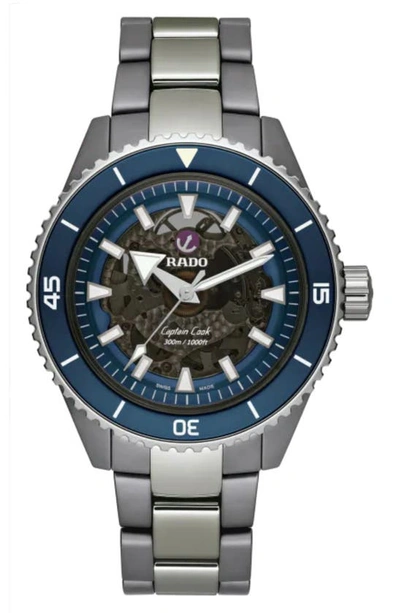 Rado Men's Swiss Automatic Captain Cook Silver High Tech Ceramic Bracelet Watch 43mm In Black