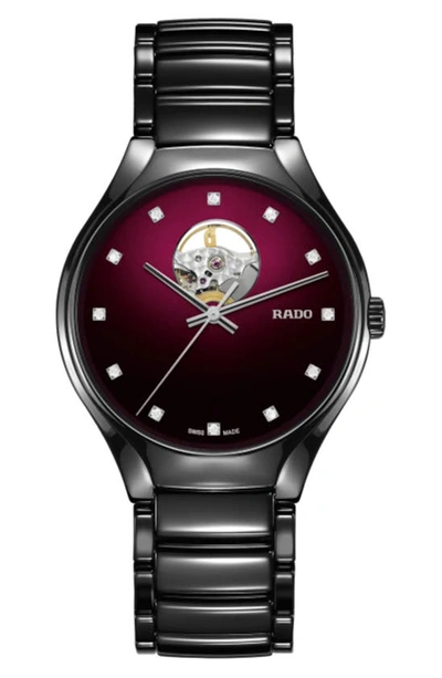 Rado True Secret Diamond Ceramic Bracelet Watch, 40mm In Red/black