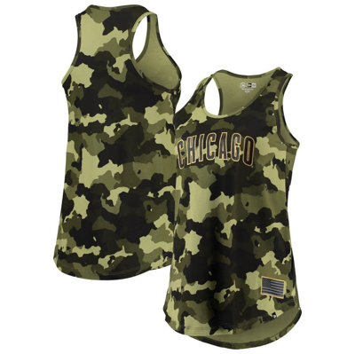 NEW ERA NEW ERA GREEN CHICAGO CUBS 2022 MLB ARMED FORCES DAY CAMO RACERBACK TANK TOP