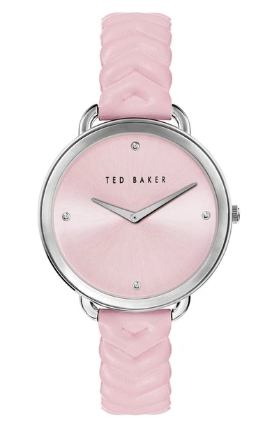 Ted Baker Hettie Chevron Leather Strap Watch, 37mm X 8mm In Silver/ Pink/ Pink