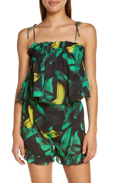 Ganni Banana Print Organic Cotton Camisole In 751 Banana Tree Blac