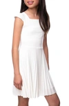 Un Deux Trois Kids' Pleated Cap Sleeve Dress In Ivory