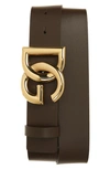 Dolce & Gabbana Dg Logo Buckle Leather Belt In Brown/gold