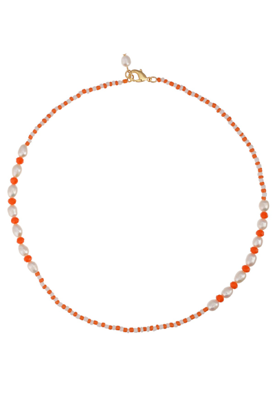 Talis Chains Tulum Beaded Pearl Necklace Tangerine