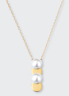 Yutai Slide Necklace With 2 Akoya Pearls Vertical Swing, 7mm To 7.5mm In Yg