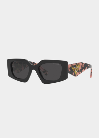 Prada Multicolor Rectangle Acetate Sunglasses In Black