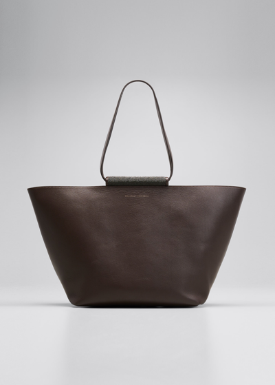 Brunello Cucinelli Monili Calf Leather Tote Bag In Espresso