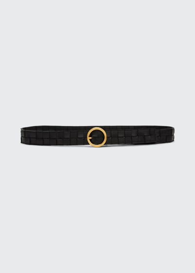 Bottega Veneta Maxi Intreccio Leather Belt In Space/gold