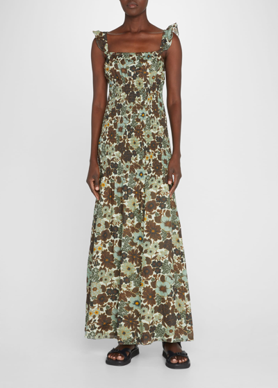 Sir Constantie Linen Floral Ruched Maxi Dress In Constantine Print |  ModeSens