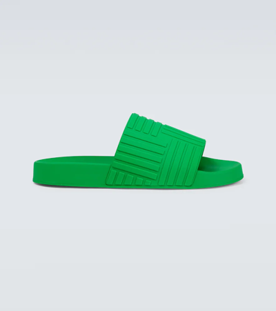 Bottega Veneta Intrecciato Rubber Slides In Green