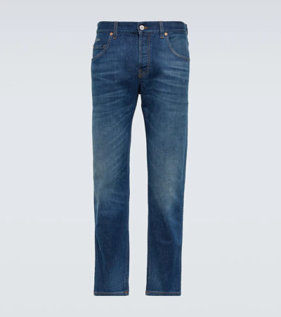 Gucci 20cm Logo Detail Cotton Denim Jeans In Blue