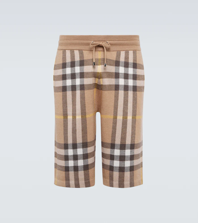 Burberry Birdseye Checked Silk And Wool-blend Drawstring Shorts In Neutrals