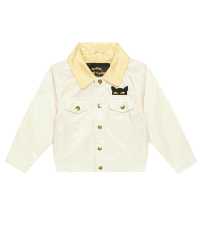 Mini Rodini Ivory Jacket For Kids With Cat Tells All Print In Offwhite