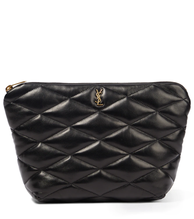 Saint Laurent Sade Quilted Leather Pouch In Nero